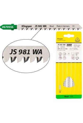 Пиляльне полотно для лобзиків Klingspor JS 981 WА Special (170мм)