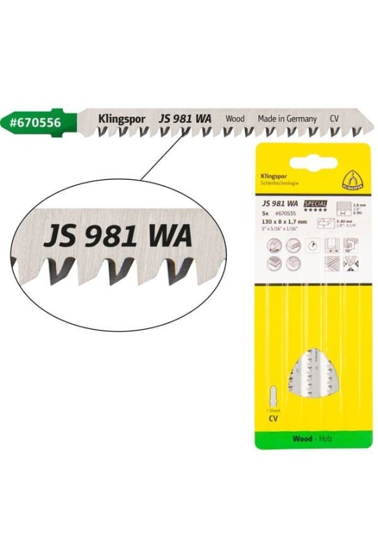 Пиляльне полотно для лобзиків Klingspor JS 981 WА Special (170мм)