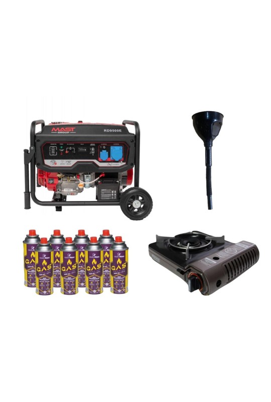 Бензиновый генератор MAST GROUP RD9500E + газовая плитка Orcamp CK-505 + картридж газовый Pegas 400 мл (8 шт.)