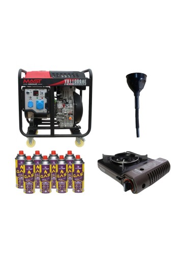 Дизельный генератор MAST GROUP YH11000AE + газовая плитка Orcamp CK-505 + картридж газовый Pegas 400 мл (8 шт.)