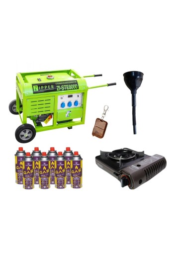 Бензиновый генератор Zipper ZI-STE8000 + газовая плитка Orcamp CK-505 + картридж газовый Pegas 400 мл (8 шт.)