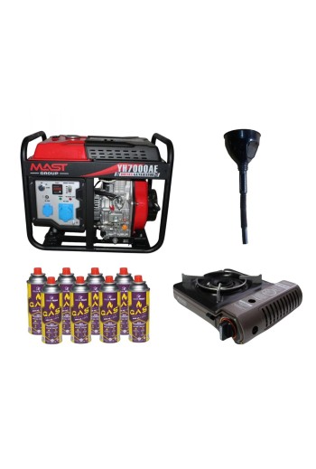 Дизельный генератор MAST GROUP YH7000AE + газовая плитка Orcamp CK-505 + картридж газовый Pegas 400 мл (8 шт.)