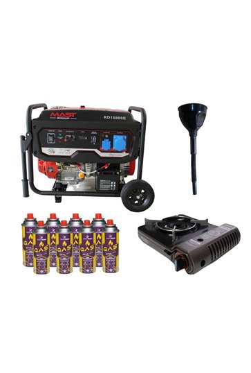 Бензиновый генератор MAST GROUP RD10800E + газовая плитка Orcamp CK-505 + картридж газовый Pegas 400 мл (8 шт.)