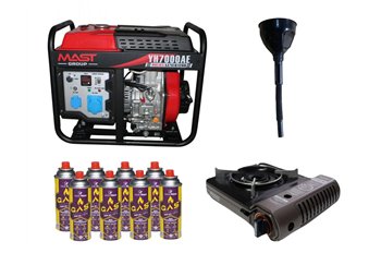 Дизельный генератор MAST GROUP YH7000AE + газовая плитка Orcamp CK-505 + картридж газовый Pegas 400 мл (8 шт.)