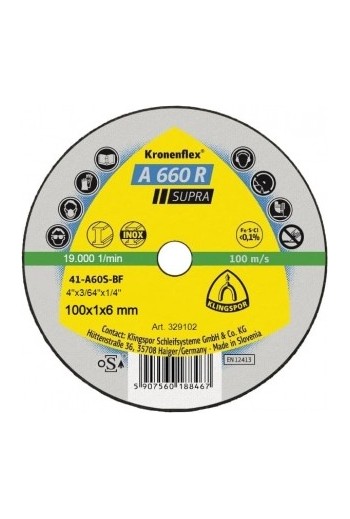 Відрізний круг (100х1х6) Klingspor A 660 R SUPRA (329102)