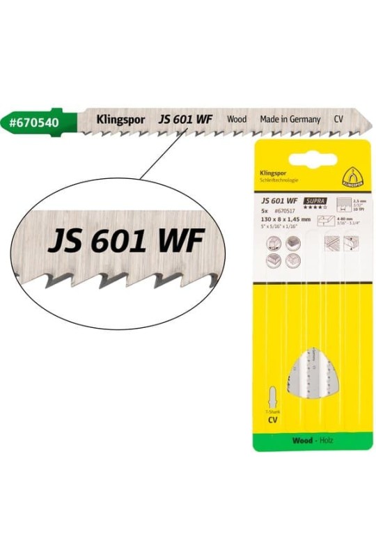Пиляльне полотно для лобзиків Klingspor JS 601 WF Supra (130мм)