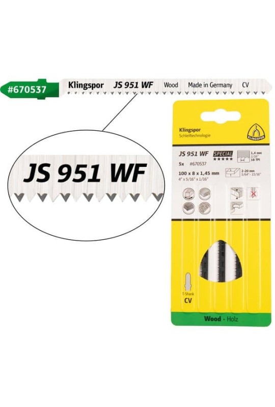 Пиляльне полотно для лобзиків Klingspor JS 951 WF Special